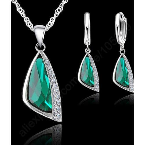 New 925 Sterling Silver Austrain Crystal Pendant Necklace Hoop Earring Set Crystal Jewelry Set Gift