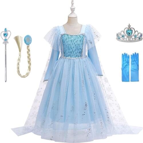 New Elsa Dress For Girls Anna elza Cosplay Costumes Christmas Carnival Party Clothing Children Snow Queen Sequins Autumn Vestido