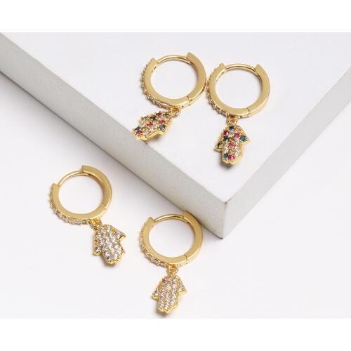 New Design CZ Hand Shaped Drop Dangle Earrings Bohemia Ethnic Statement Charm Small Copper Earrings Fashion Gold Color Jewelry