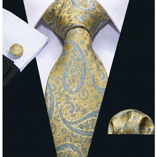 New Yellow Paisley 100% Silk Ties For Men 8.5cm Necktie Fashion Designers Gravata Dropshipping Business Neckwear Tie Set FA-5075