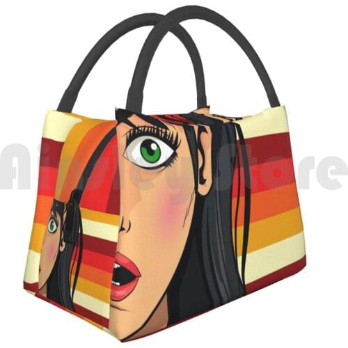 Portable Insulation Bag Pop Art Surprised Girl Pop Art Pop Culture Vintage Retro Comic Cartoon Girl