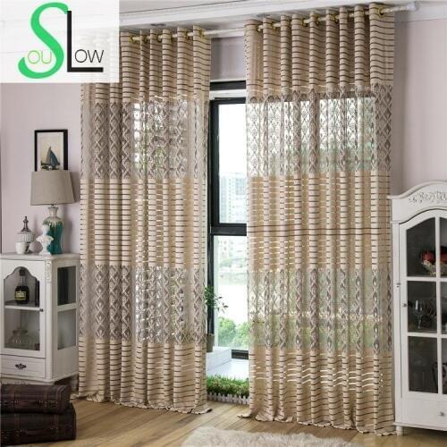 Slow Soul Gray Beige Jacquard Transparent Curtain Pastoral Curtains Tulle Cortina For Living Room Kitchen Bedroom Sheer Blinds