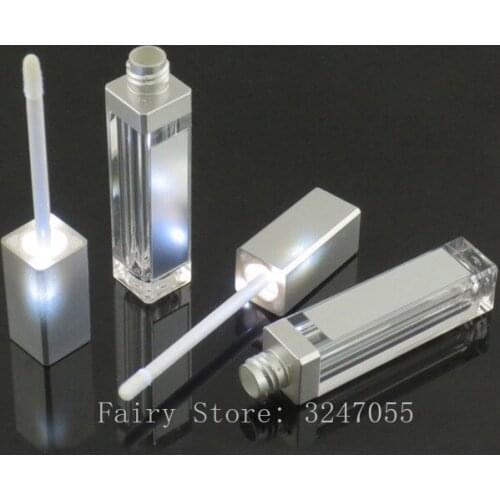 30/50pcs 7.5ml Empty Refillable Makeup DIY Cosmetics Lip Gloss Bottle Silver Square Lip Gloss Tube with LED Light Mirror Bottle