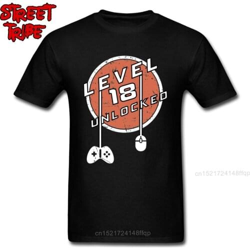 Level 18 Unlocked Men T Shirts Custom Adult Birthday Gift Tops T-Shirts Novelty Gamer Street Clothing Top Cotton Tees Vintage