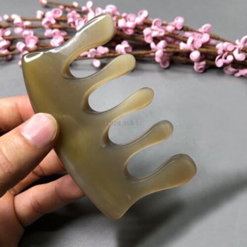 Buffalo Horn Five-Tooth Meridian Comb Multifunctional Scalp Acupoint Massage Comb Relax Relieve Stress Health Care Beauty Tool