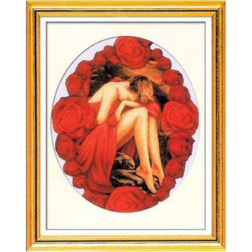 Rose Beauty oil painting cross stitch cotton printed cloth 11CT 14CT 18CT hand embroidered material package figure