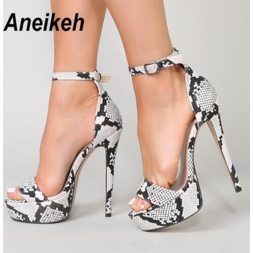 Aneikeh 2021 Serpentine High Heels Sandals Summer Sexy Ankle Strap Open Toe Party Dress 14.5CM Platform Gladiator Women Shoes 42