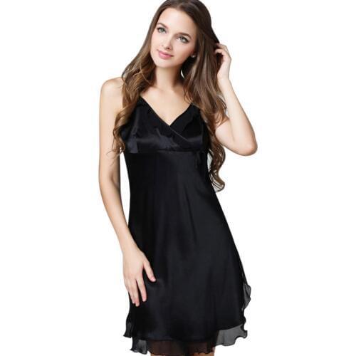 Sexy Womens Emulation Silk Sleepwear Sleepdress Nightgown BLack