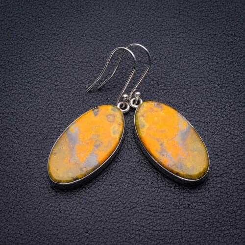 Natural Bumble Bee Jasper Handmade 925 Sterling Silver Earrings 2" D3422