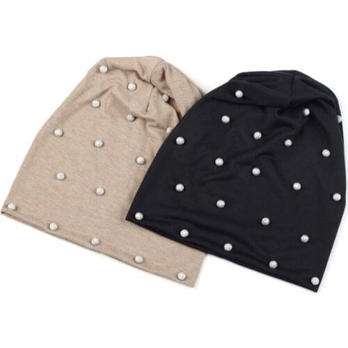 Woman Men Cotton Fashion Beanie Hat Solid Color Skull Caps With Silver Beads Accessories For Adults Unisex Casual Beanies Cap