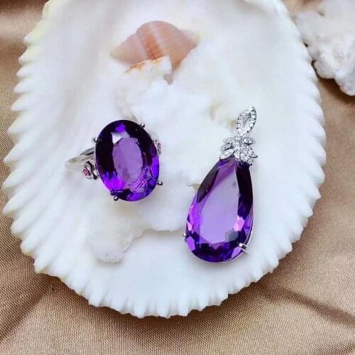 Shilovem 925 sterling silver Piezoelectricity amethyst Rings pendants fine Jewelry send necklace new wedding mtzj1216z1325002agz