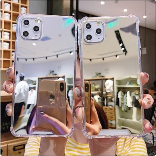 Luxury Shockproof Silicone Phone Case For iPhone 12 Mini X XR Xs 11 12 Pro Max Makeup Mirror Cover on 6 6S 7 8 Plus Phone Case