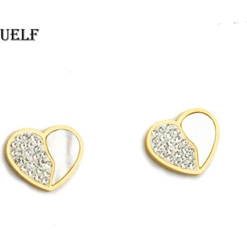 Uelf CZ stud earring gold heart learrings for women Korean earrings zirconia crystal charm Stainless Steel jewelry gift