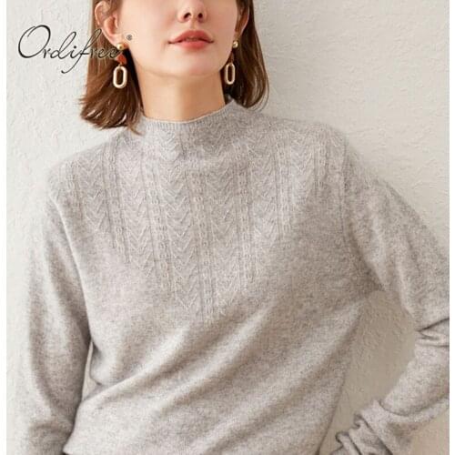 Ordifree 2021 Autumn Winter Cashmere Sweater Women Knitted Pullovers Thick Warm Soft Half Turtleneck Sweater Jumpers
