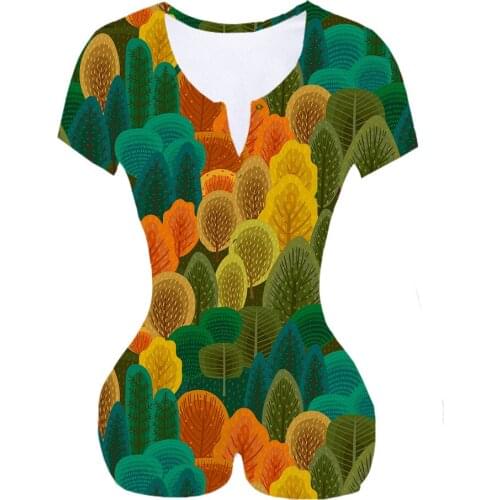 Custom MadeSTF Autumn Forest Sublimation Print Women Summer short sleeves Onesie