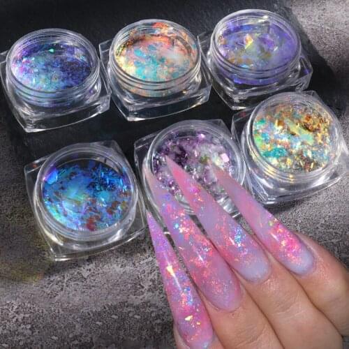 1 Box Aurora Opal Nail Powder Glitter Pink Blue Holographic Flakes Reflective Nail Art Sequin Sparkling Paillette GLXR01-07