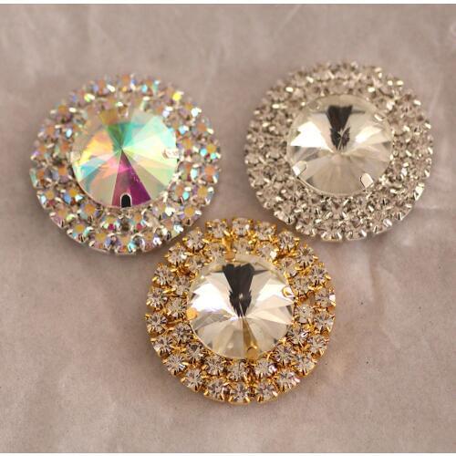 1pcs Round crystal AB Rhinestone buttons silver or gold back sew on rhinestone applique for DIY coat shows garments accessories
