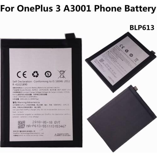 100% Original For OnePlus 3 A3001 Replacement Battery BLP613 3000mAh Quality Batteries
