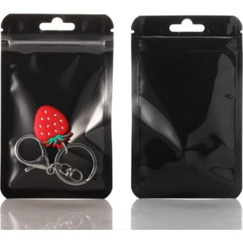 100pcs Glossy Black Foil Window Zip Bag Clear Front Resealable Jewelry Nail Beauty Phonecells Headphones Gift Packaging Pouches