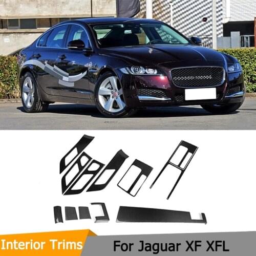11Pcs/Set Carbon Fiber Sticker For 16-19 Jaguar XF Center Stack Dashboard AC Controller Interior Inner Door Sticker