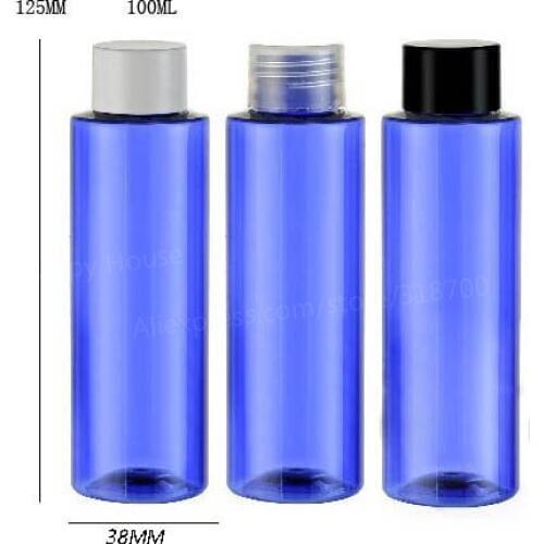 24 x 100ml Cylinderical DIY Cobalt Blue Flat Shoulder Plastic Lotion Shampoo and Shower Gel Bottle