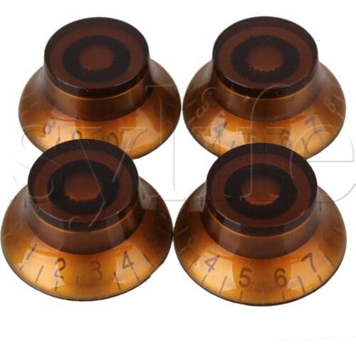 4 x Electric Guitar Amber Transparent Right Hand Plastic Bell Knob 6mm Dia Hole