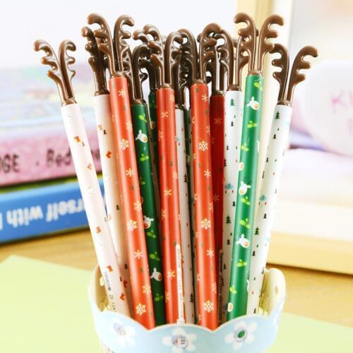 4pcs Merry Christmas Elk point pen ballpoint 0.5mm black color ink pens decoration stocking Gift school party supplies A6845