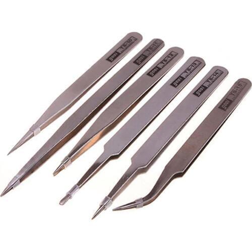 6Pcs Stainless Steel Anti-static Tweezer Maintenance Tool High Quality TS10-15