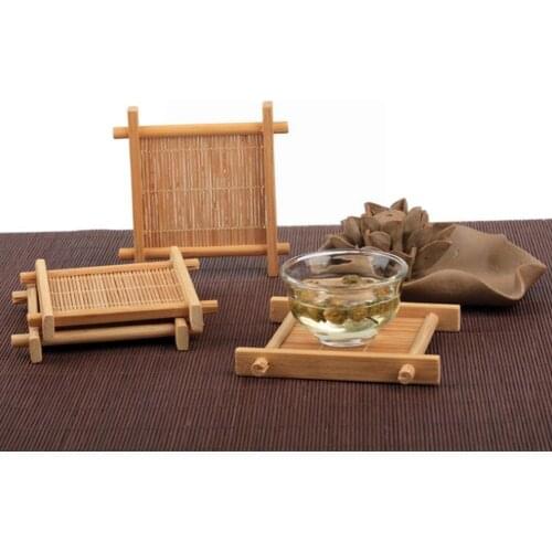 Bamboo Cup Mat Dish Pot Pads Wooden Coaster Set Kitchen Insulation Holder Sauce Placemat Cup Heat Accessories O6R5