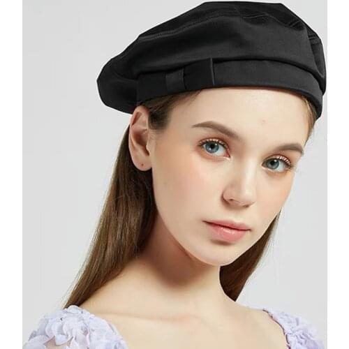 Women Ribbon Bows Beret Hat Lady Hepburn Style Luster Satin Hats Beanie Cap Stylish Polyester Hats Female Elegant Luxury Hats