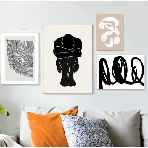 Beige Boho Trendy Colors Abstract Canvas Poster Minimalist Wall Art Print Paintings Scandinavia Wall Pictures Living Room Decor