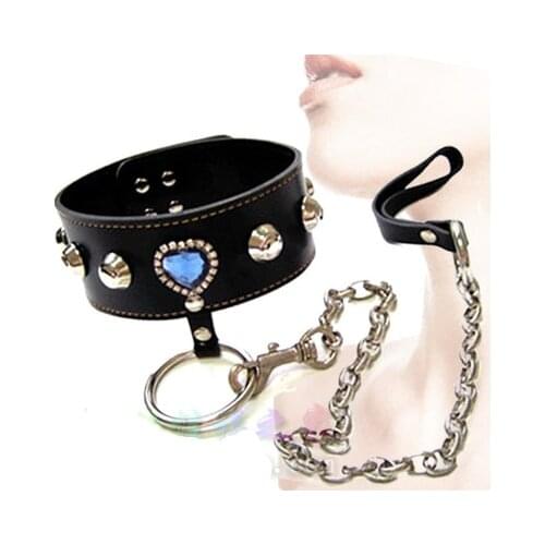 Candiway Beautiful Blue Sapphire Design Pu Leather Adjustable Choker With Detachable Chain Leash Erotic Toy For Women
