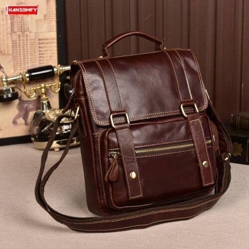 New Mens Business Bag Retro First Layer Leather Handbag Shoulder Bag Casual Male Crossbody Messenger Bag 2020 Oil Wax Leather