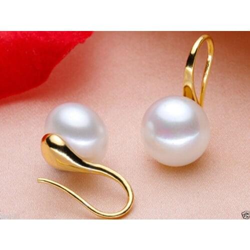 Hot selling> Genuine Natural 8-9mm White Akoya Freshwater Pearl Earrings -Bride jewelry free shipping