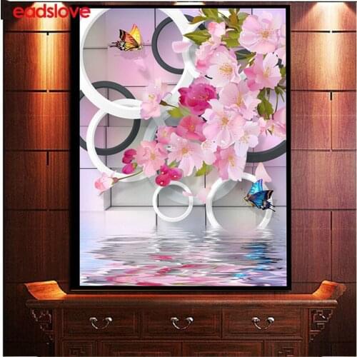 Sakuras pink flowers 5d diy diamond painting full square round diamond embroidery 3d picture 2020 New arrival mosaic decor