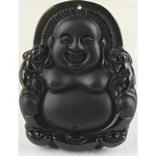 Elaboate Chinese collection black jade Maitreya Buddha pendant