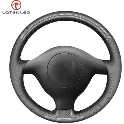 LQTENLEO Black Leather Carbon Fiber Steering Wheel Cover for Volkswagen VW Bora Seat Leon MK1 1998-2005 Skoda Fabia 1 2004-2005