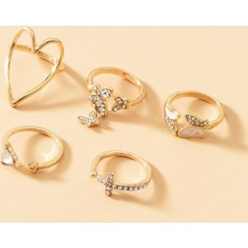 Fashion European American Rings New Simple Ins Tide Wild 5-piece Combination Ring Dripping Butterfly Open Ring