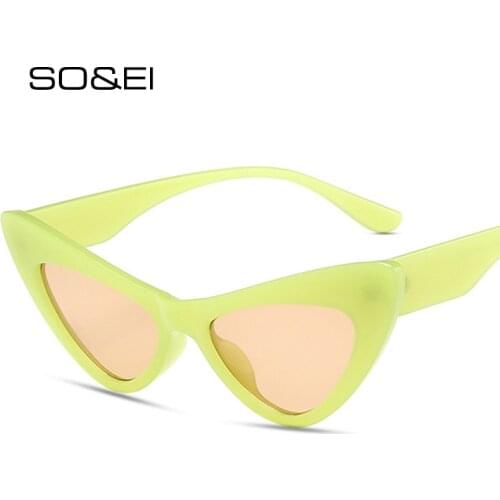 SO&EI Fashion Jelly Color Cat Eye Sunglasses Women Trending Green Yellow Shades UV400 Vintage Men Leopard Tea Sun Glasses