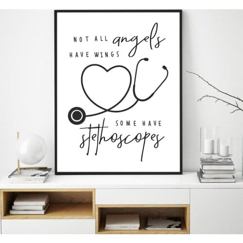 Not All Angel Have Wings Some Have Stethoscopes Quote Minimalism Wall Art Canvas Painting Poster Nurse Gift Doctor Office Decor