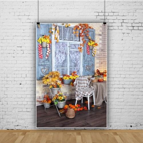 Autumn Rural Farm Basket Flowers Yellow Maples Fruit Yard Scenic Photographic Background Photo Backdrop Photocall Photo Studio