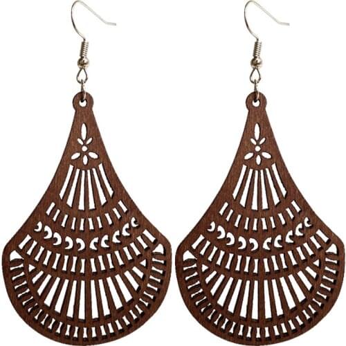 Hollow Wood Statement Drop Earring Jewelry Simple Metal Retro Vintage Bohemian Geometric Sector Exaggerated New Unique Earrings