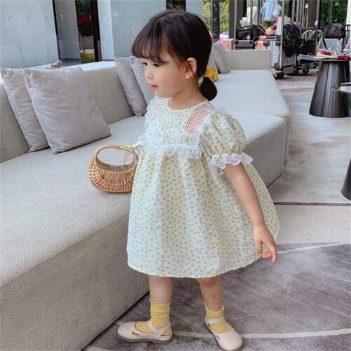 Girls Casual Dresses Korean Fashion Toddler Lace Floral Summer Vestidos Short Sleeve Children Party Costumes