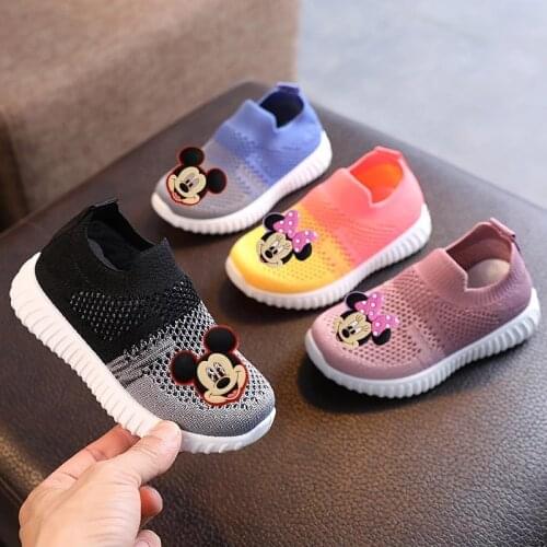 Disney Mickey Spring and Autumn Casual Shoes Stitch Student Sports Shoes Boys and Girls Flying Knitting Shoes