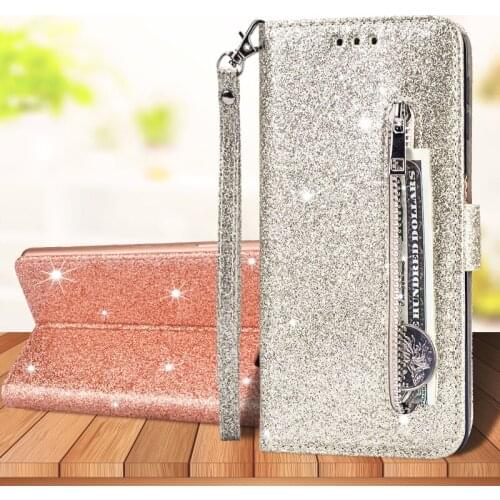 For Huawei P40 P30 Pro Lite Luxury Fashion Glitter Zipper Wallet Bag Flip Phone Leather Case Card Slots Stand Protective Cover