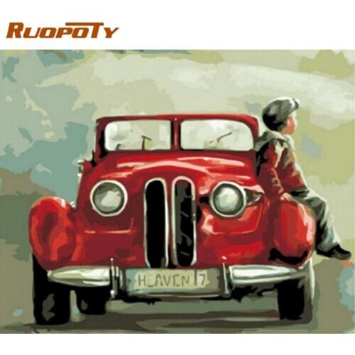 RUOPOTY 60x75cm Frame DIY Paint By Numbers Kits For Kids Unique Gift On Canvas Car Boy Landscape Painting By Numbers Home Art