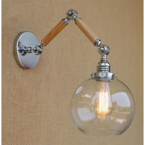 Nordic adjustable swing arm wood glass ball shade wall lamp reading E27/E26 led vintage light for restaurant bedroom cafe bar