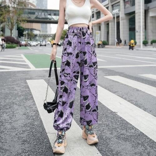 Sweatpants Women Shark Cargo Pants Loose Summer New Personality Street Cool Girl Hippie Style Graffiti High Waist Wide Leg Pants