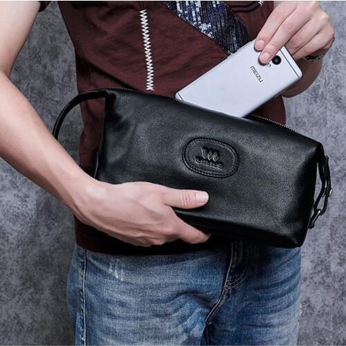 Wmnuo Handbags Men Leaves Genuine Leather Clutch Wallet For Men Cow Leather Fashion Male Bag Designer Ipad Phone Bag Card Holder