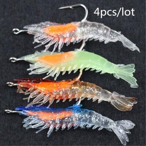 1PCs Luminous Shrimp Fake Baits 6cm 3g Soft Simulation Prawn Lure Fishy Smell Artificial Trout Bait with Single Hook Sea Fishing